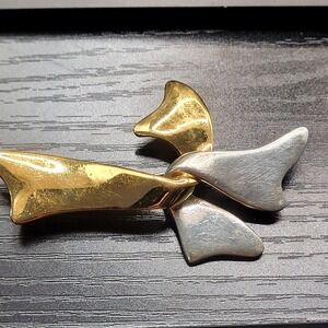 Premier Designs Modernist Ribbon Bow Two Tone Brooch Pin, Signed